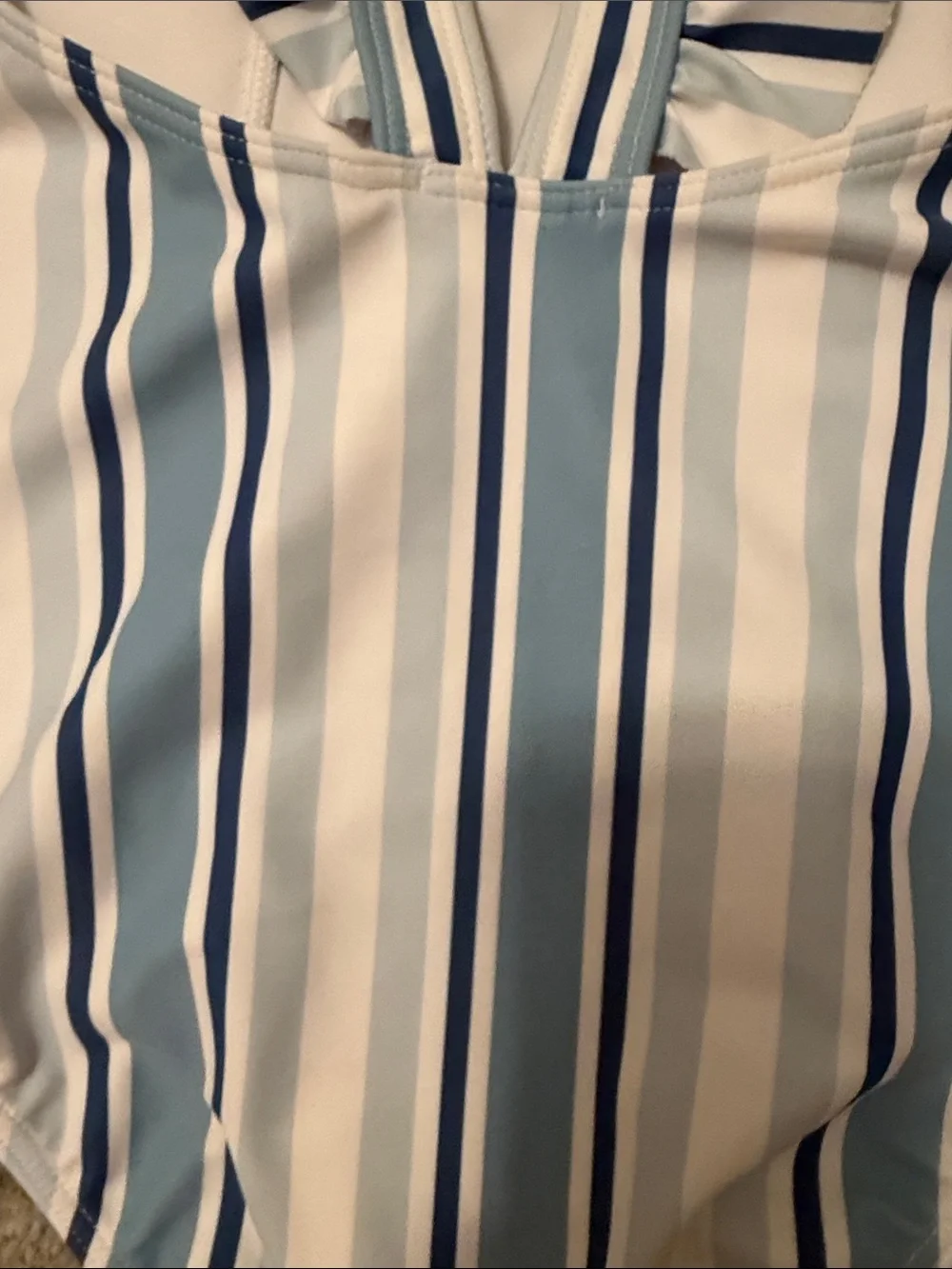 Minnow Girls Blue & White Striped Ruffle One-Piece Swimsuit